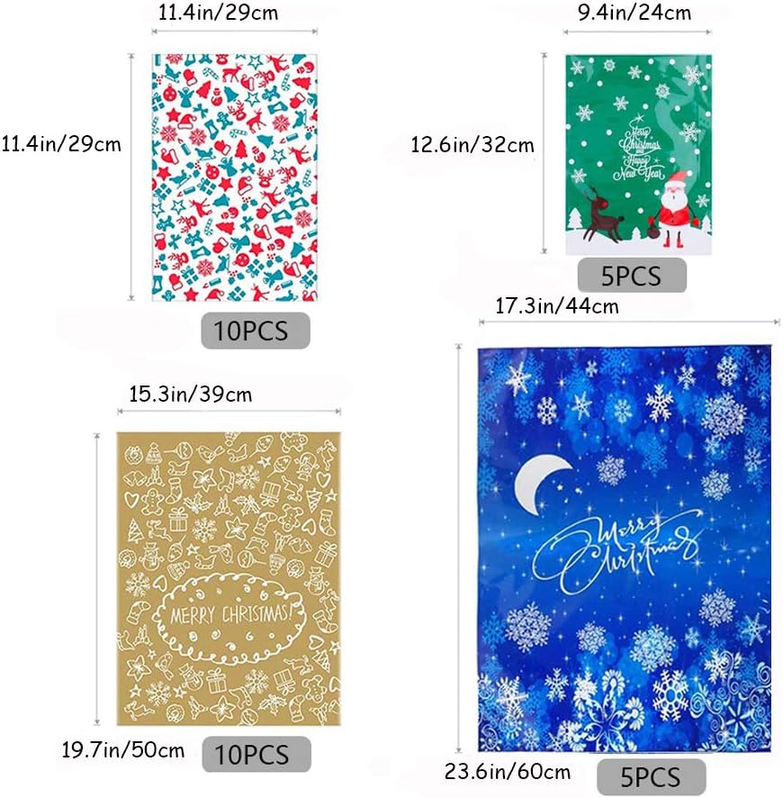Christmas Drawstring Gift Bags, 30pcs Xmas Wrapping Gift Bags Large Medium Small Assorted Sizes - Image 4