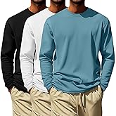 Neer 3 Pack Men's Big and Tall Cotton T-Shirts L-7xl, Long Sleeve Oversized Crewneck Tops Loose Casual Large Shirt Basic Tee