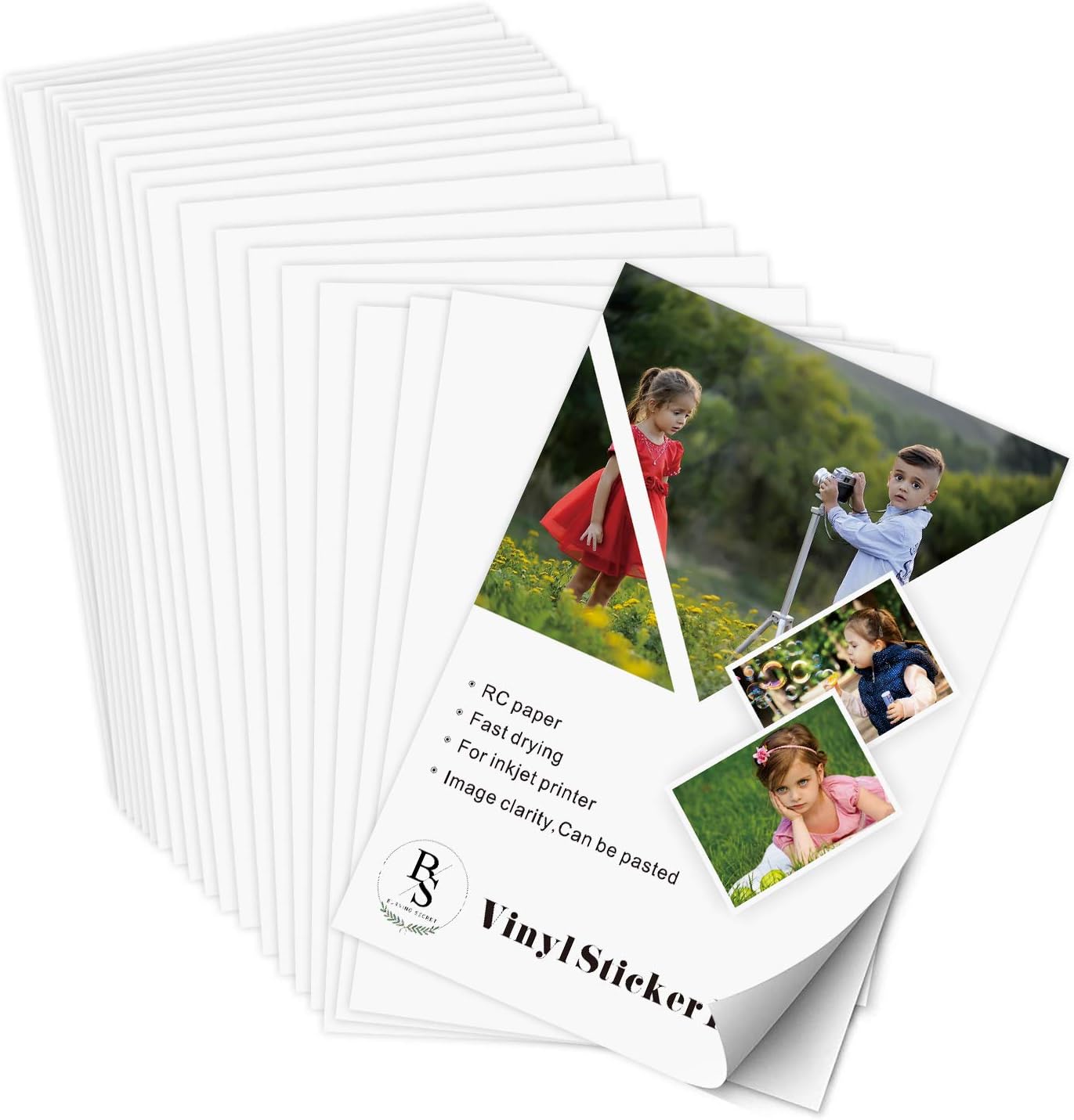 Permanent Vinyl Sticker Paper – BS Matte White Self Adhesive Blank Waterproof RC Photographic Paper for Inkjet Printers - 15 Sheets 8.25"x11.6"