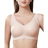 PRETTYWELL Wireless Bras for Women No Underwire Comfort Seamless Smoothing Bra Lift V Neck Padded Full Coverage Everyday Bra