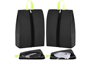 Vincreem 2 Pack Smell Proof Shoe Cleat Bag for Travel Water-Resistant Odor Absorbing Lightweight Golf Soccer Shoe Storage Organizer Pouch with Zipper for Gym Sports Travel Work (Black)