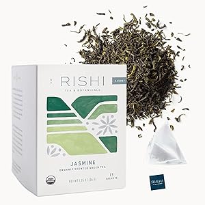 Rishi Tea Jasmine Green Tea - Organic Sachet Tea Bags, Caffeinated Scented Chinese Green Tea with Floral Aroma & Taste - 15 C