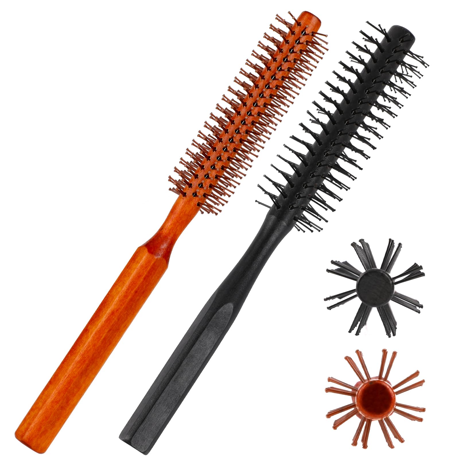 2 Pack Small Quiff Roller Brush with 8 Rows Nylon Bristles, Round Curling Comb for Wet Wavy Hair, Lifting, Bangs