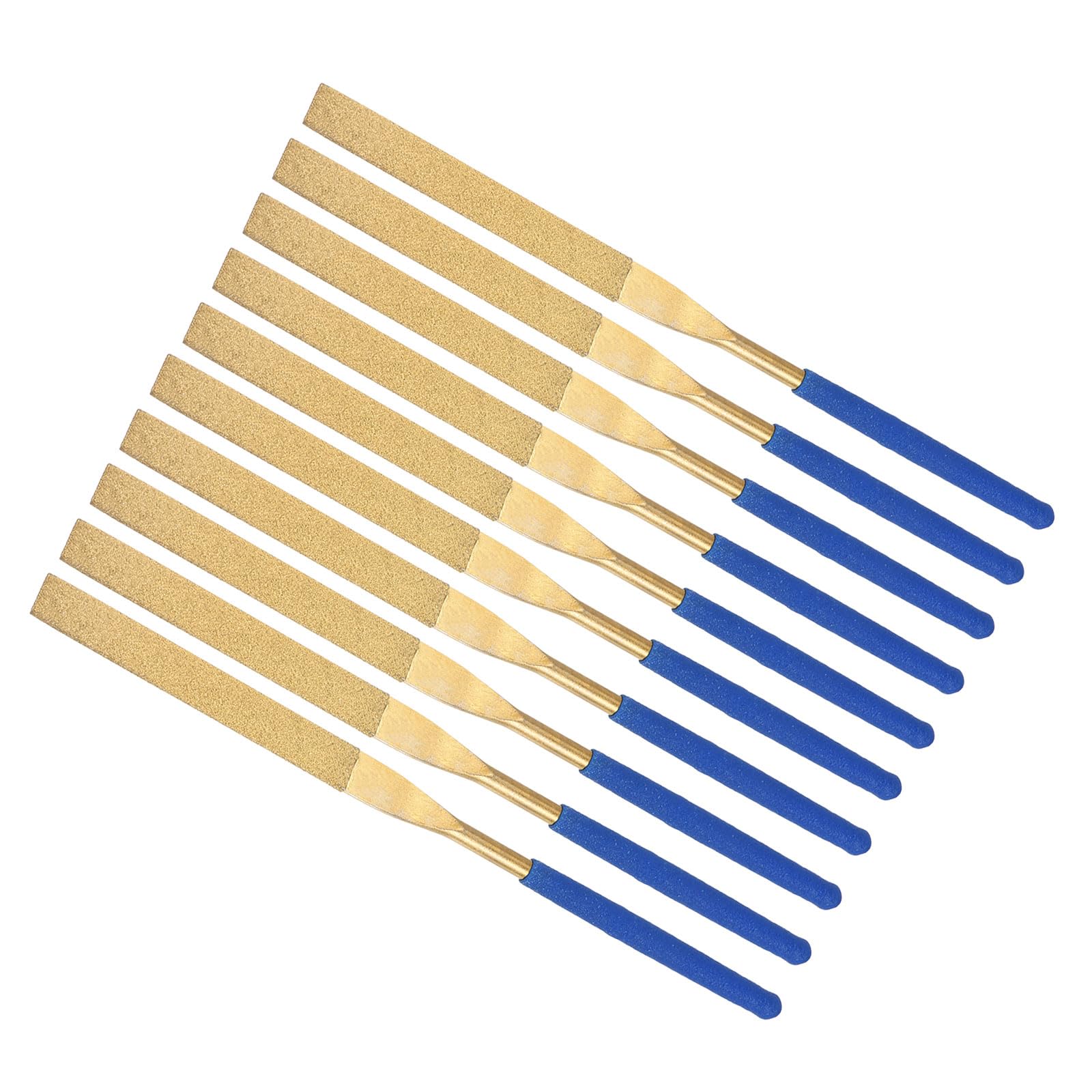 CoCud Diamond Coated Needle File, | 3mm Shank 140mm Length|, Titanium Coated Flat Files Sharpening Tool - (Applications: for Metal Glass Stone), 10-Pieces