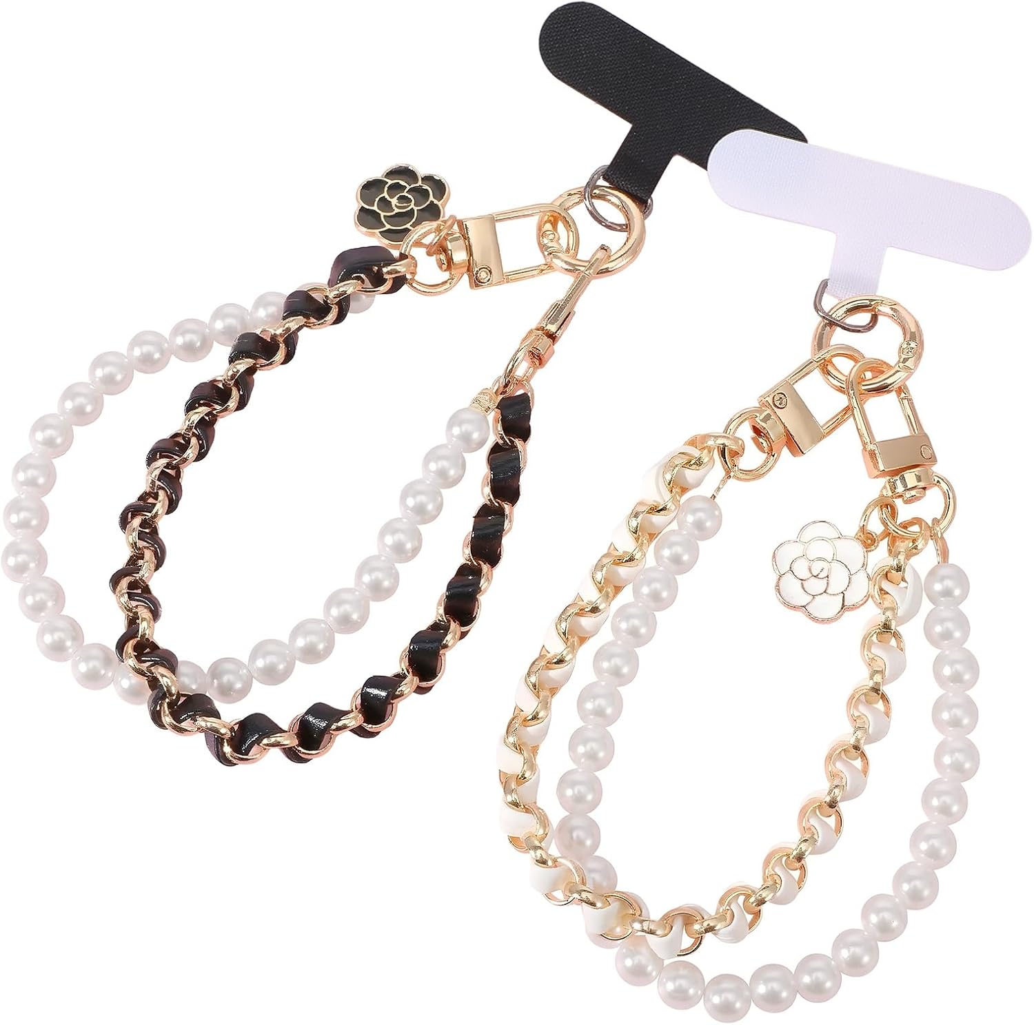Molain 2 Pcs Beaded Pearls Phone Wrist Strap, Detachable Phone Charm Bracelet CellPhone Wristlet with Tether Tab Hands-Free Universal Cellphone Strap for Cell Phones