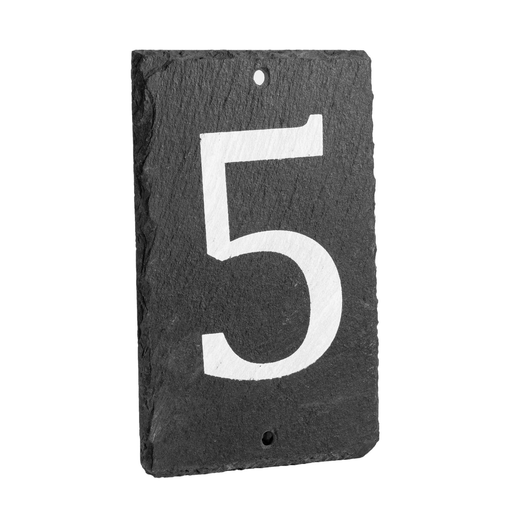 Number 5-14.5 x 9cm Natural Solid Slate House Number Plaque (0-9) Indoor & Outdoor Rustic Door Numbers Sign Including Fixings & Caps - by Nicola Spring