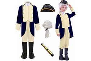 Yunsuelo George Washington Costume for Boys, kids George Washington Costume with Wig Halloween Alexander Hamilton Costume