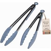 Starpack Get a Grip Silicone Kitchen Tongs (2-Pack, 9" + 12") - LFGB Non Toxic, 600&deg;F Heat Resistant, BPA-Free - Heavy-Duty Stainless Steel, Locking - Dishwasher Safe for Nonstick Cookware