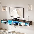 DOUBUY LED Floating TV Stand Wall Mounted with Power Outlet 59", Floating Entertainment Center, Wood Media Console Shelf for Under TV Storage, Rustic Brown