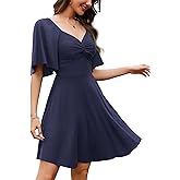 Amoretu Womens Sweetheart Neckline Stretchy Summer Dress Flutter Sleeve Flowy A-Line Mini Dresses
