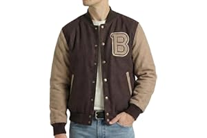 Mens Brown Varsity Letterman Jacket - Letter B Patch Flight Bomber Wool Jacket