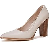 LAICIGO Women's Pointed Toe Pumps Chunky Block High Heel Slip On Dress Party Wedding Shoes