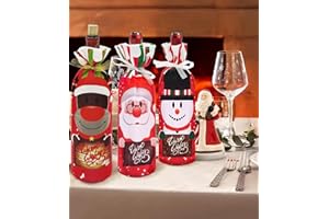 3Pcs Christmas Wine Bags, Wine Bottle Gift Bag with Drawstring, Reusable Wine Bottle Covers Clothes for Xmas Christmas New Ye