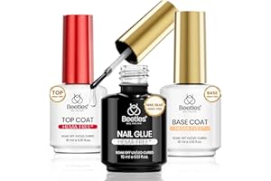BEETLES GEL POLISH Beetles 3Pcs 15ml HEMA-Free Nail Glue Top Coat & Base Gel Set, TPO Free No Wipe Top Coat Base Nail Glue Gel for False Nails, Shine Effect Long Lasting Nail Extension DIY Salon Home, U V Light Required