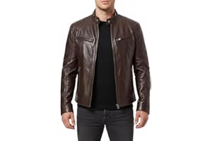 Leather Coat, Men's Winter Warm Leather Coat Men, Multi-Pocket Slim Stand Collar Jacket Lightweight Outwear