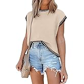 Womens Cap Sleeve Sweater Vest Summer Tops Sleeveless Tank 2026 Trendy Spring Clothes Striped Short Sleeve Shirts