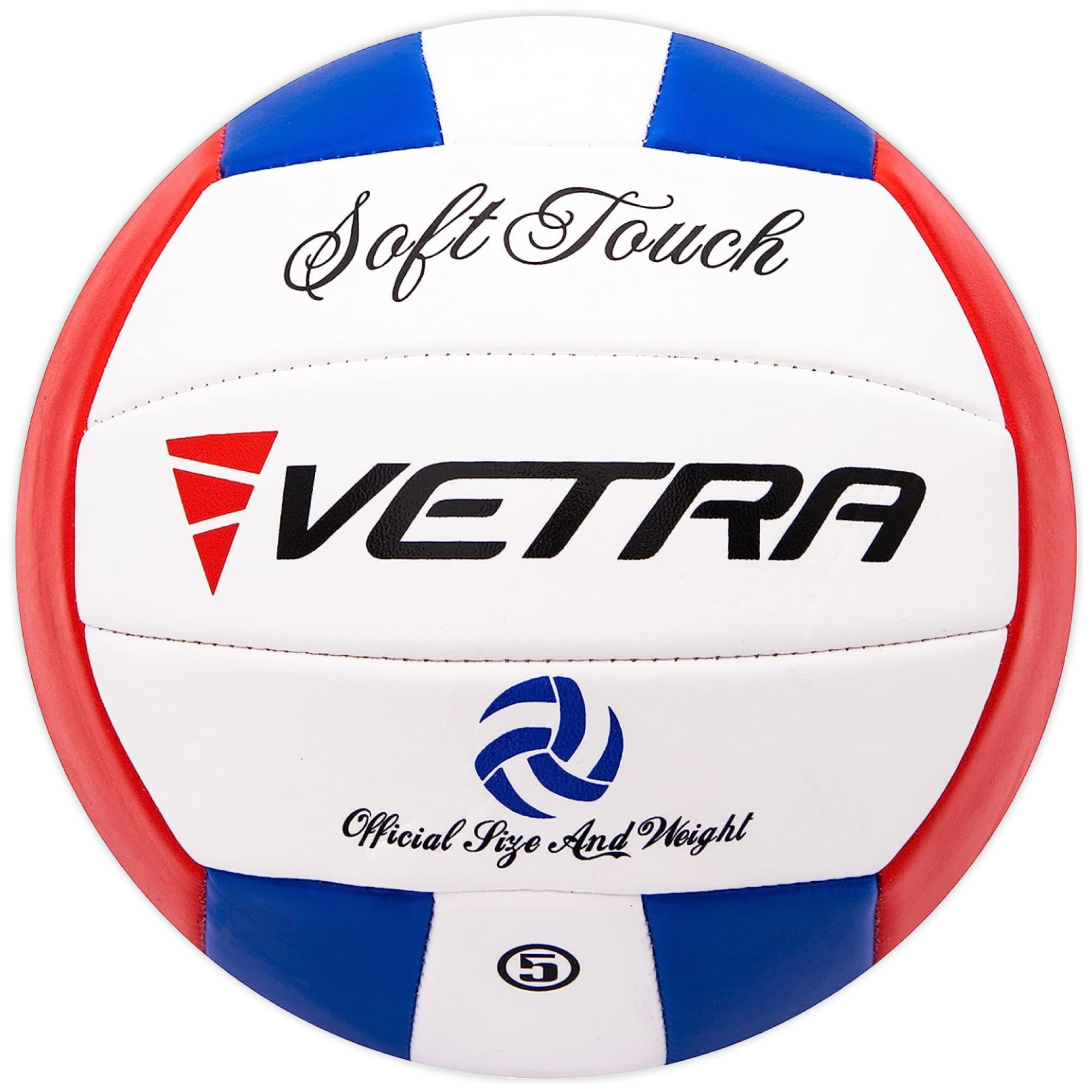 VETRA Soft-Touch Volleyball - Size 5, Pack of 1, Blue/Red/White - Soft-Touch Comfort for Indoor Volleyball - Waterproof PVC & Stitched Design Inflatable Ball - Versatile All-Weather Training Ball