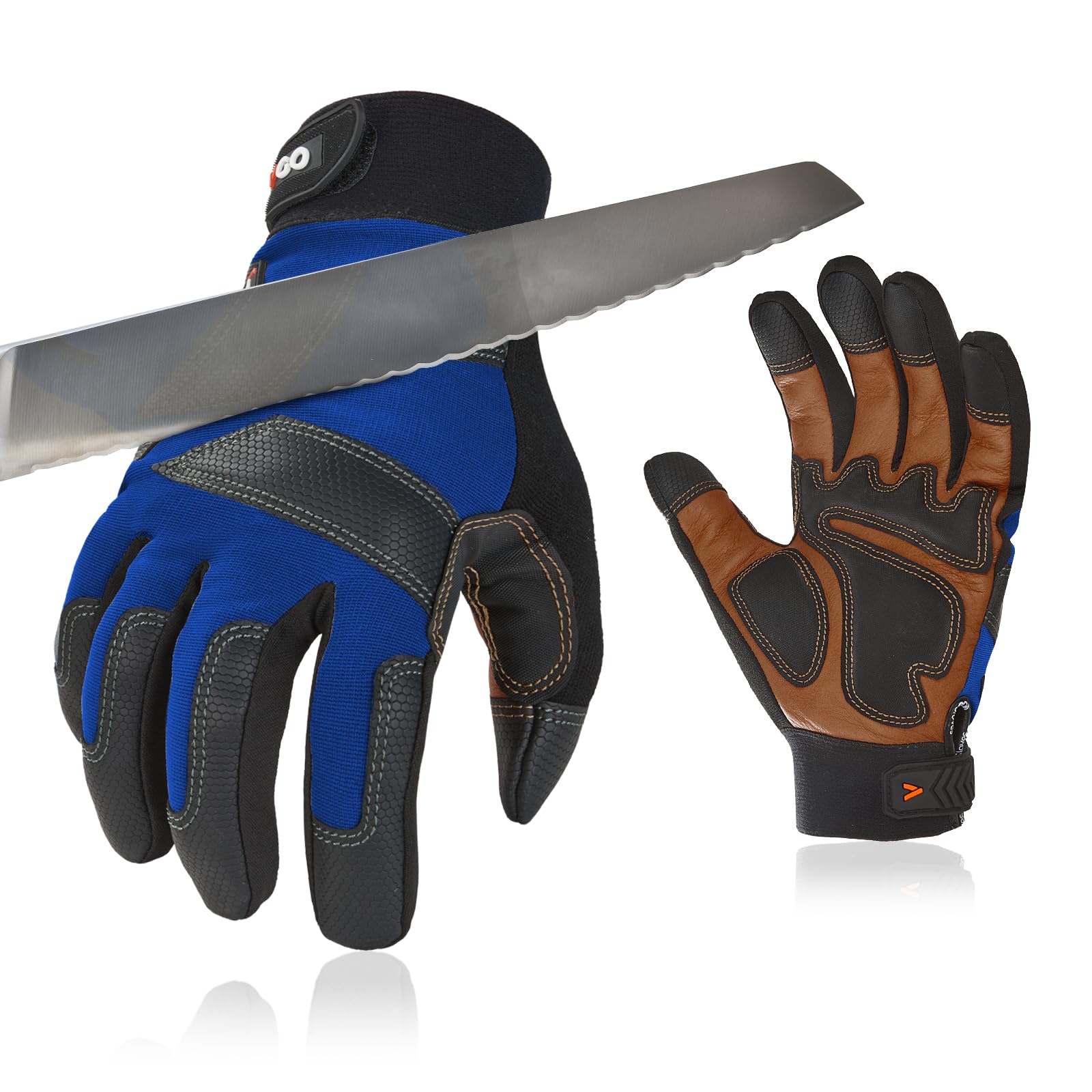 Vgo... Cut Resistant Gloves,Safety leather Work Gloves,Mechanic Gloves,HPPE Anti-cut Liner,Hand Protection,EN388 level C, ANSI level A3(CA9777CT,Blue,M,1Pair)
