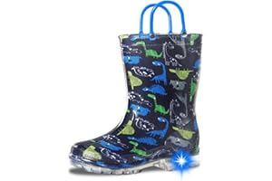 WILLPORT Toddler Rain Boots,Waterproof Light Up Kids Rain Boots with Easy-on Handles for Boys and Girls