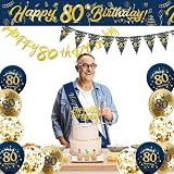 DearLives Blue Gold 80th Birthday Decoration Kit Banner Sash Balloons view 5