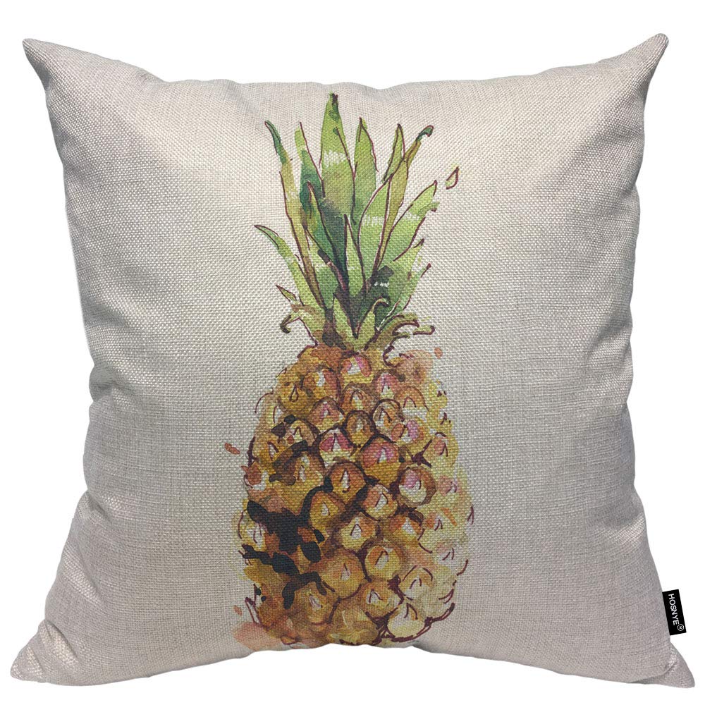 Photo 1 of HOSNYE Pineapple Watercolor Cotton Linen Throw Pillow Case Beautiful Colorful Art Sketch of Exotic Tropical Summer Fruit Pillow Cushion Covers Home Sofa Decorative 16 X 16 Inch