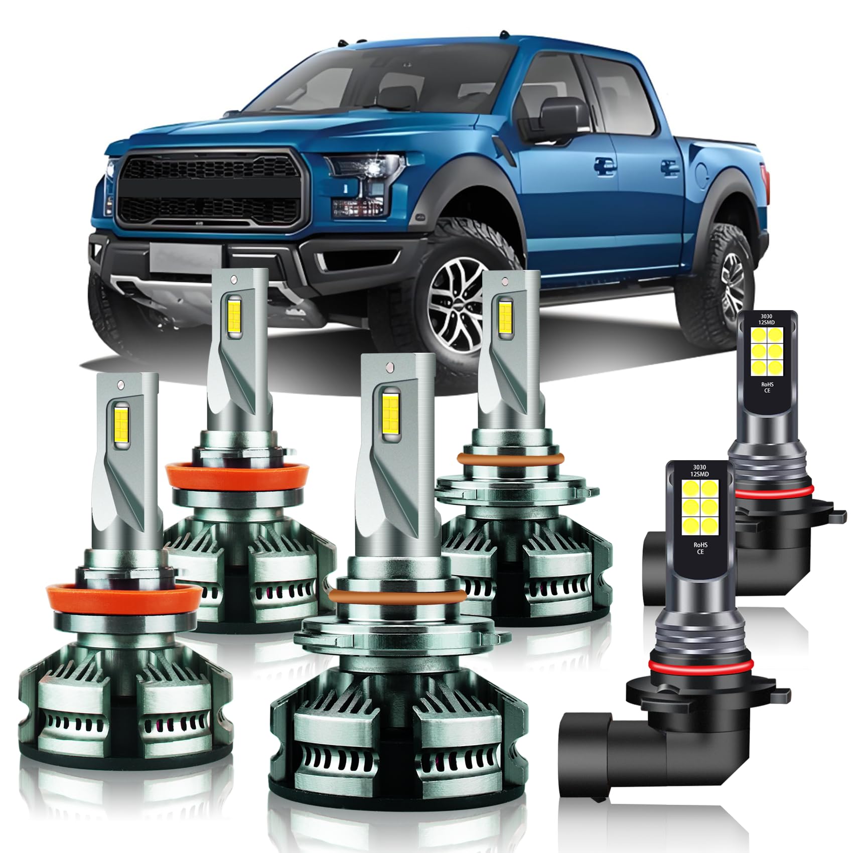 Photo 1 of Saburcum Fits for 2015-2023 Ford F150 High Low Beam Bulbs Fog Lights Combo, 6000K White 40000LM 600% Super Bright f-150 Hi/Lo Light Bulb, Plug and Play, Pack of 6