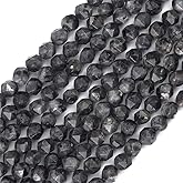 BEADIA Faceted Natural Black Spectrolite Stone Round Beads 8mm 36cm/Strand for Jewelry Making