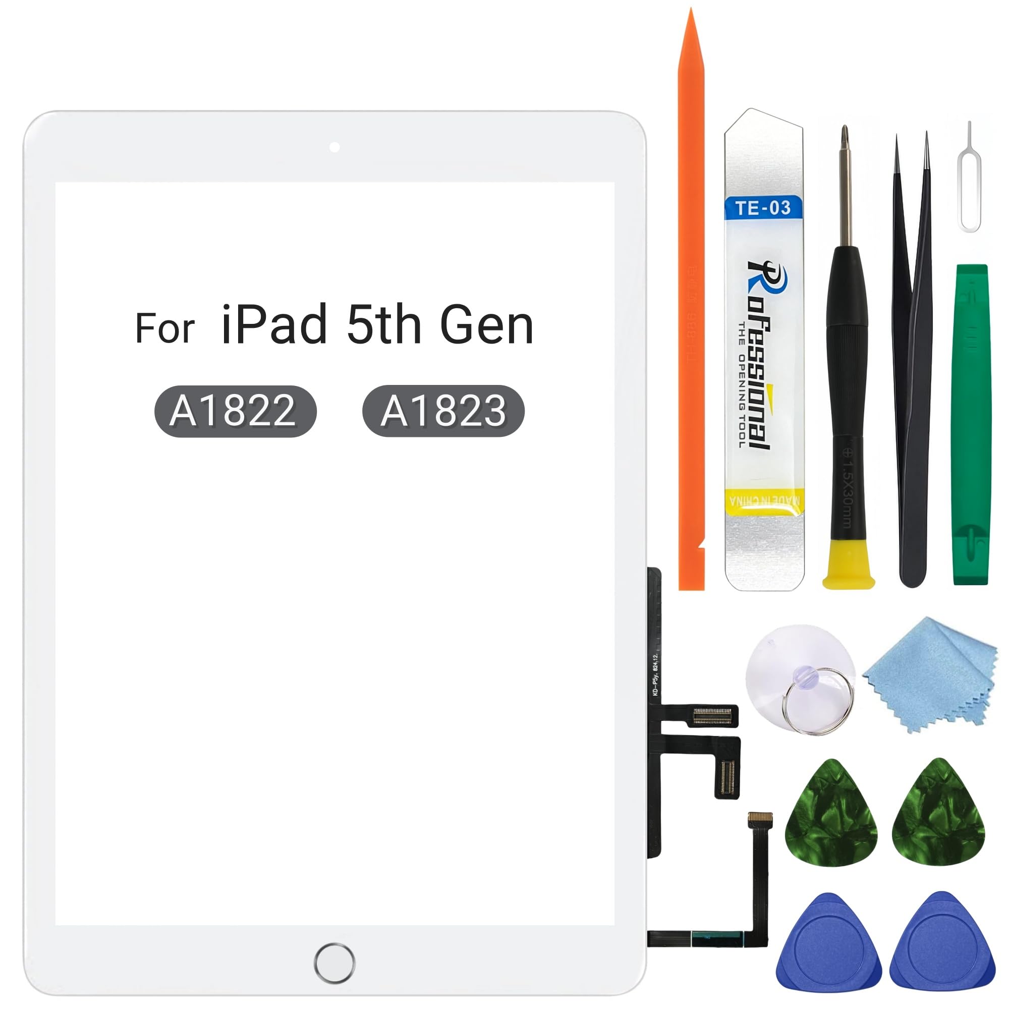 Photo 1 of for iPad 5?5th Gen 2017 Released? Screen Replacement Digitizer Touch Glass, for iPad 9.7 Inch A1822 A1823, PreInstalled Adhesive, with Home Button & Full Repair Kit - White