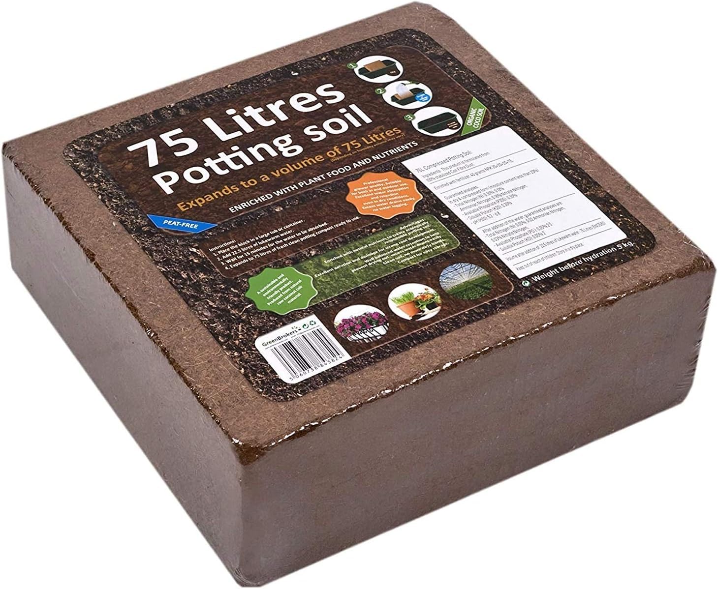 GreenBrokers C1160 75Ltr Organic All Purpose Potting Compost Enriched with Nutrients-Expands