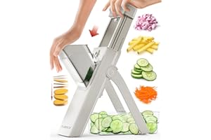 Fullstar Safer Mandoline Slicer for Kitchen, Cucumber Slicer, Potato Slicer, Julienne Vegetable Slicer, Vertical Mandoline Food Slicer Kitchen Mandoline Slicer, Fruit Slicer (4-in-1, Solid White)