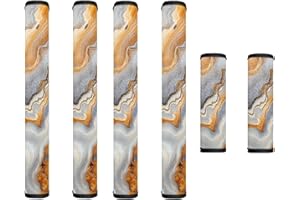 Garucesta Refrigerator Door Handle Covers Set of 6 Neoprene Kitchen Appliance Handle Anti-Dust Protector for Fridge Microwave Kitchen Cabinet Stove Dishwasher, Gray Gold Marble Print