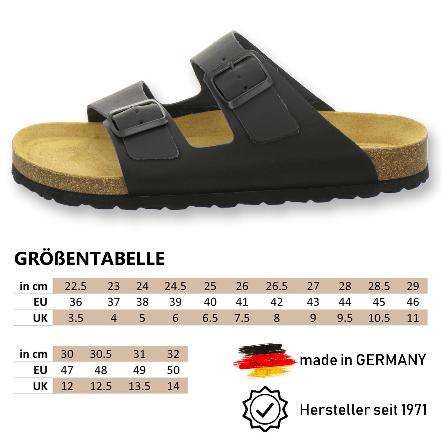 AFS-Schuhe 3100 Bequeme Pantoletten für Herren Leder, Hausschuhe Freizeitschuhe, Made in Germany (43 EU, Schwarz) 4