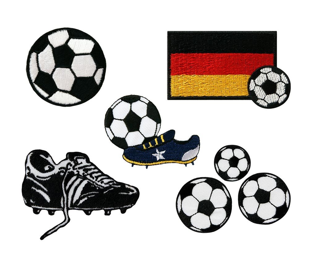 Mono-Quick 322 Aufbügelbilder Football Set, 5 Piece, Fußballmotive up 2.0 x 2.0 CM to 7.5 CM x 5.0 CM Polyester Embroidery from Viskosegarn