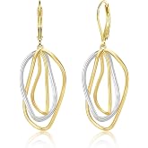 Two Tone Twisted Drop Earrings for Women Gold and Silver Dangle Earrings | Hypoallergenic Mixed Metal Earrings 14K Gold and Silver Plated Dangly Leverback Earrings Trendy Jewelry Gifts