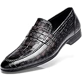 GOLDEN COXES FAMILY Classic Leather Dress Shoes for Mens, Fashion Crocodile Printed Casual Dress Shoe Loafer Slip On Shoes for Men