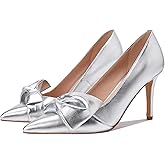 Manoloshow Women's Bow Heels Closed Pointed Toe Pumps 3.3" Stiletto High Heels Slip on Wedding Dress Shoes