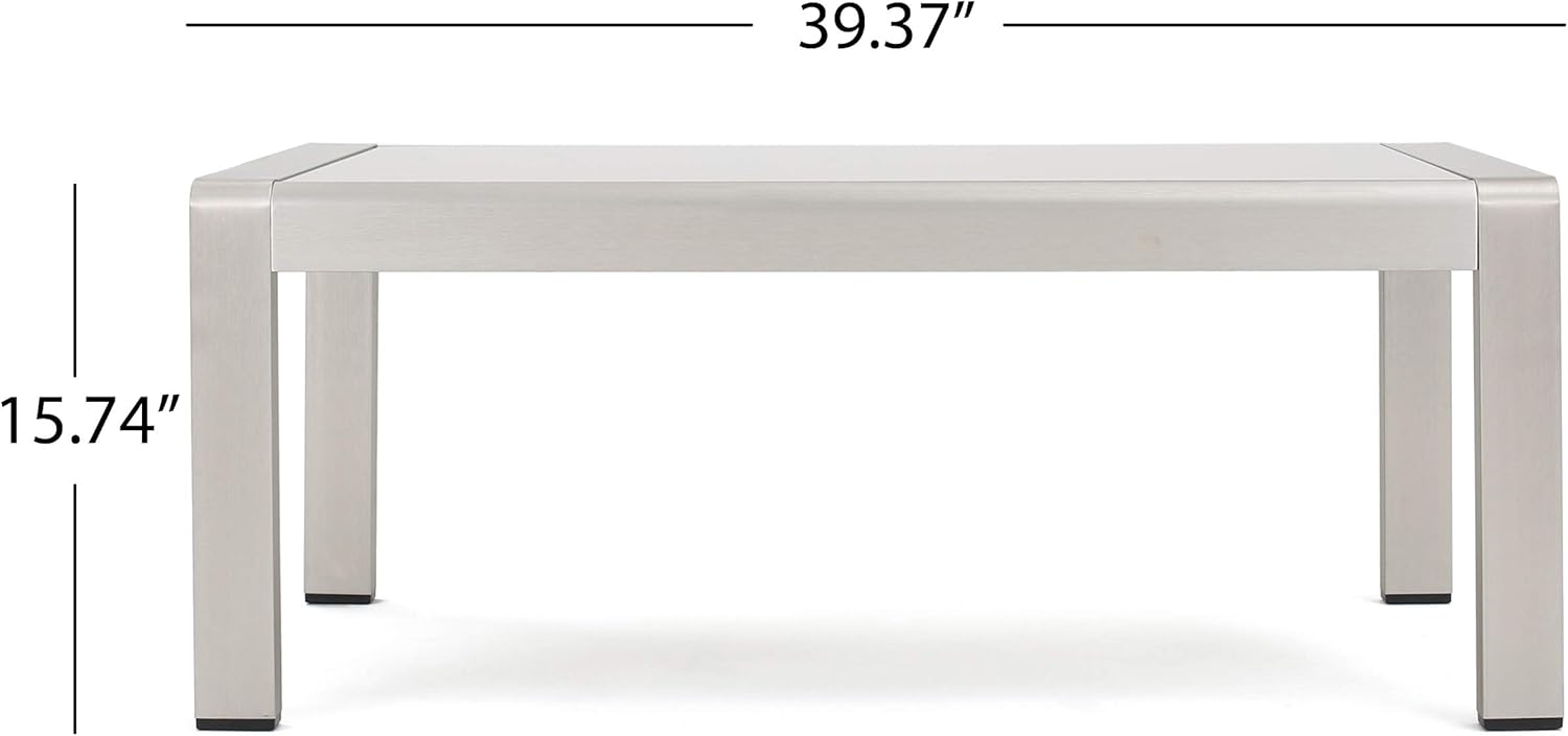 Christopher Knight Home Cape Coral Outdoor Aluminum Coffee Table with Glass Top, Silver : Garden & Outdoor