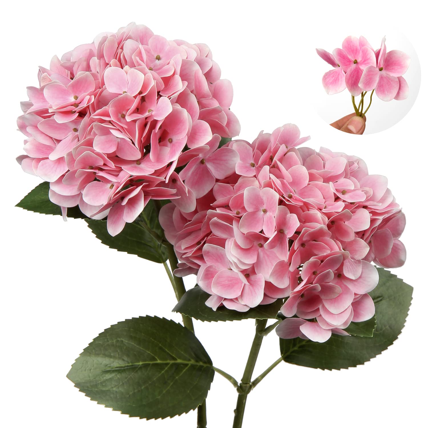 Oairse 2PCS Hydrangea Artificial Flowers Decorative Pink Fake Flowers Real-Touch Silk Hydrangea 63cm Long Stem for Home Hotel Office Wedding Decorations