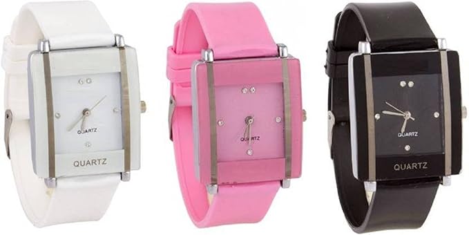 Women's Analogue Rubber Strap Shape Wrist Watches Combo Pack (Multicolor)