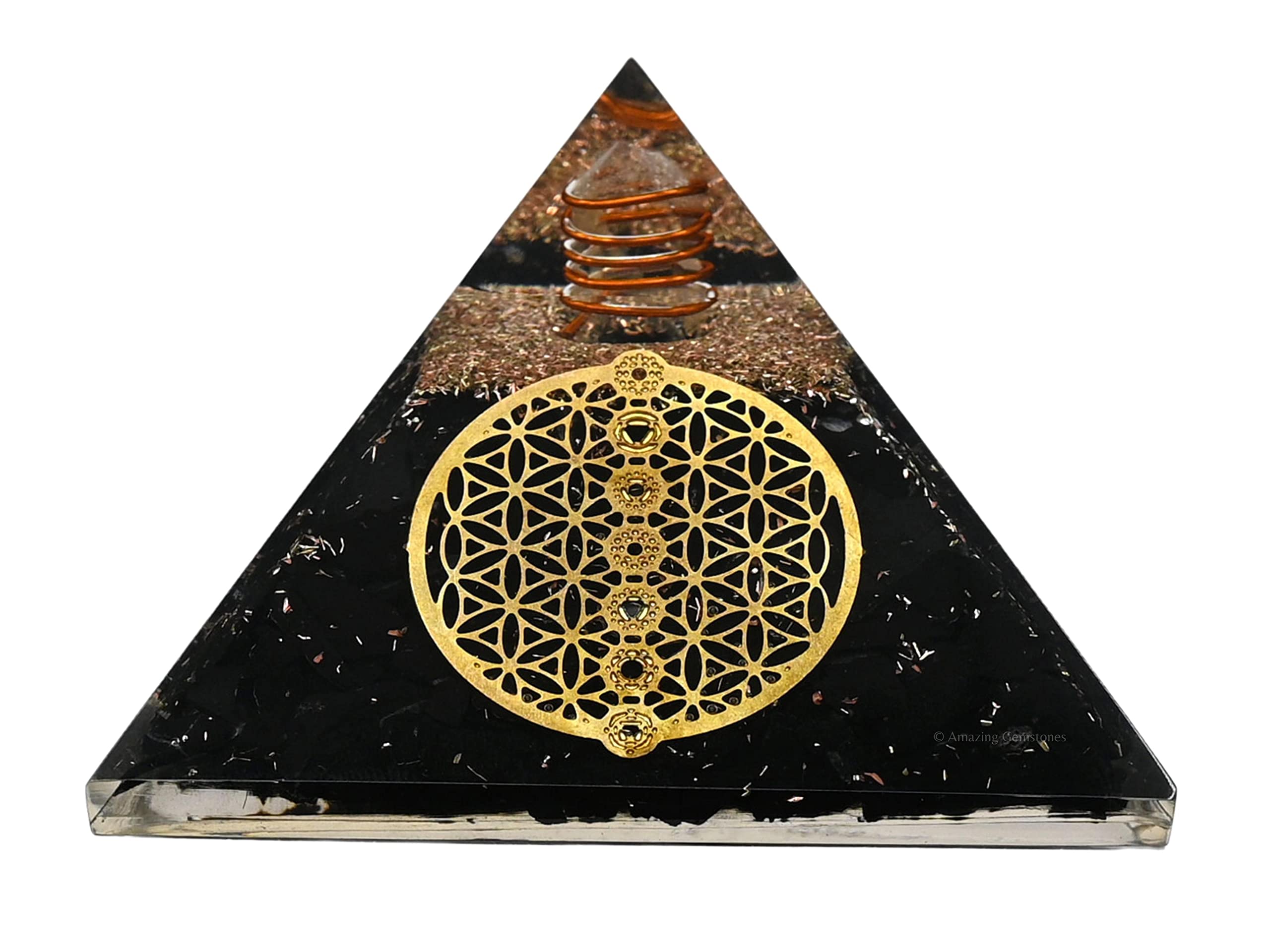 Amazing Gemstone Large Black Tourmaline Orgone Pyramid | Chakra Flower of Life Orgonite Pyramid | Positive Energy Healing