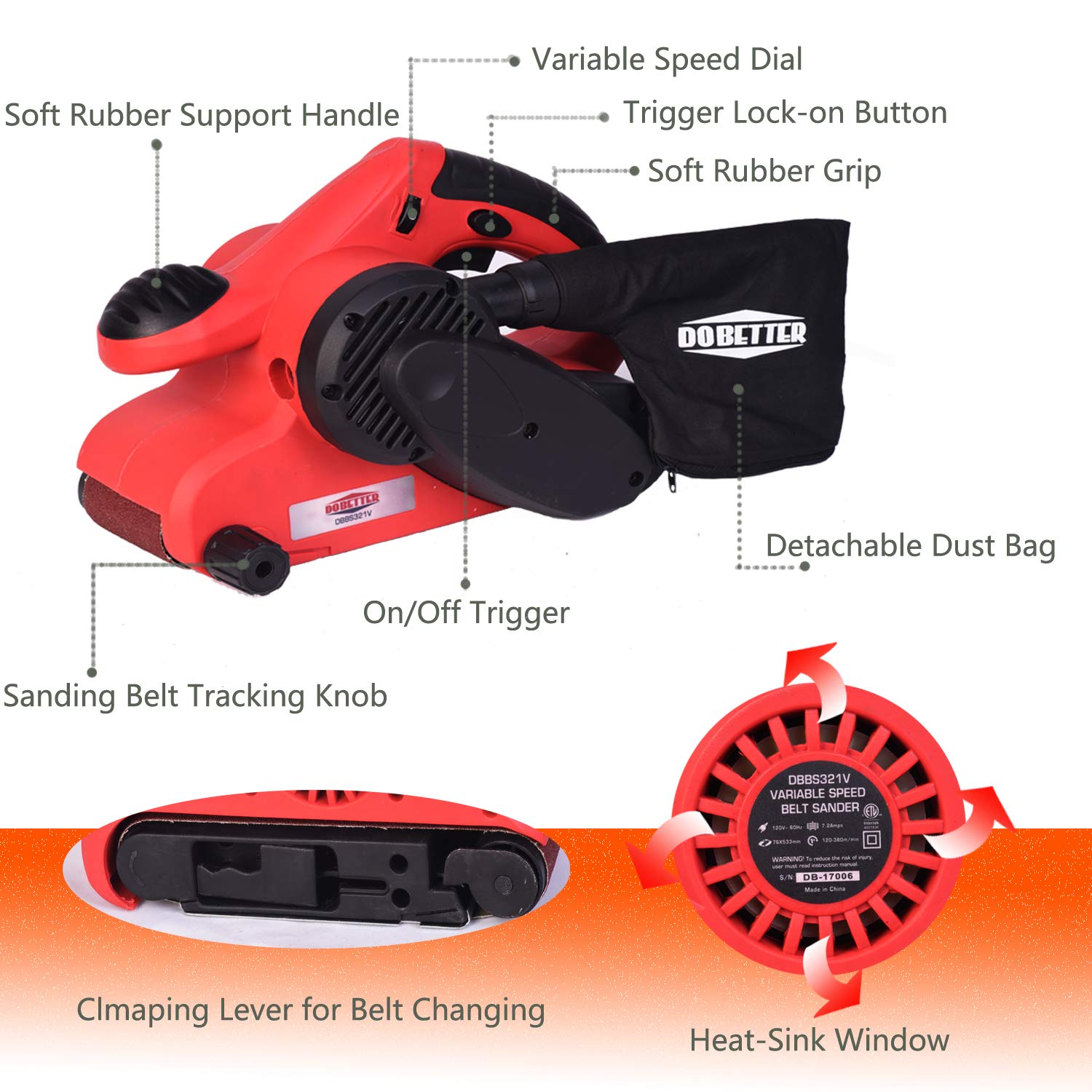 Dust Bag 6 Variable Speed Trigger Lock and Soft Grip HandlesDBBS321V