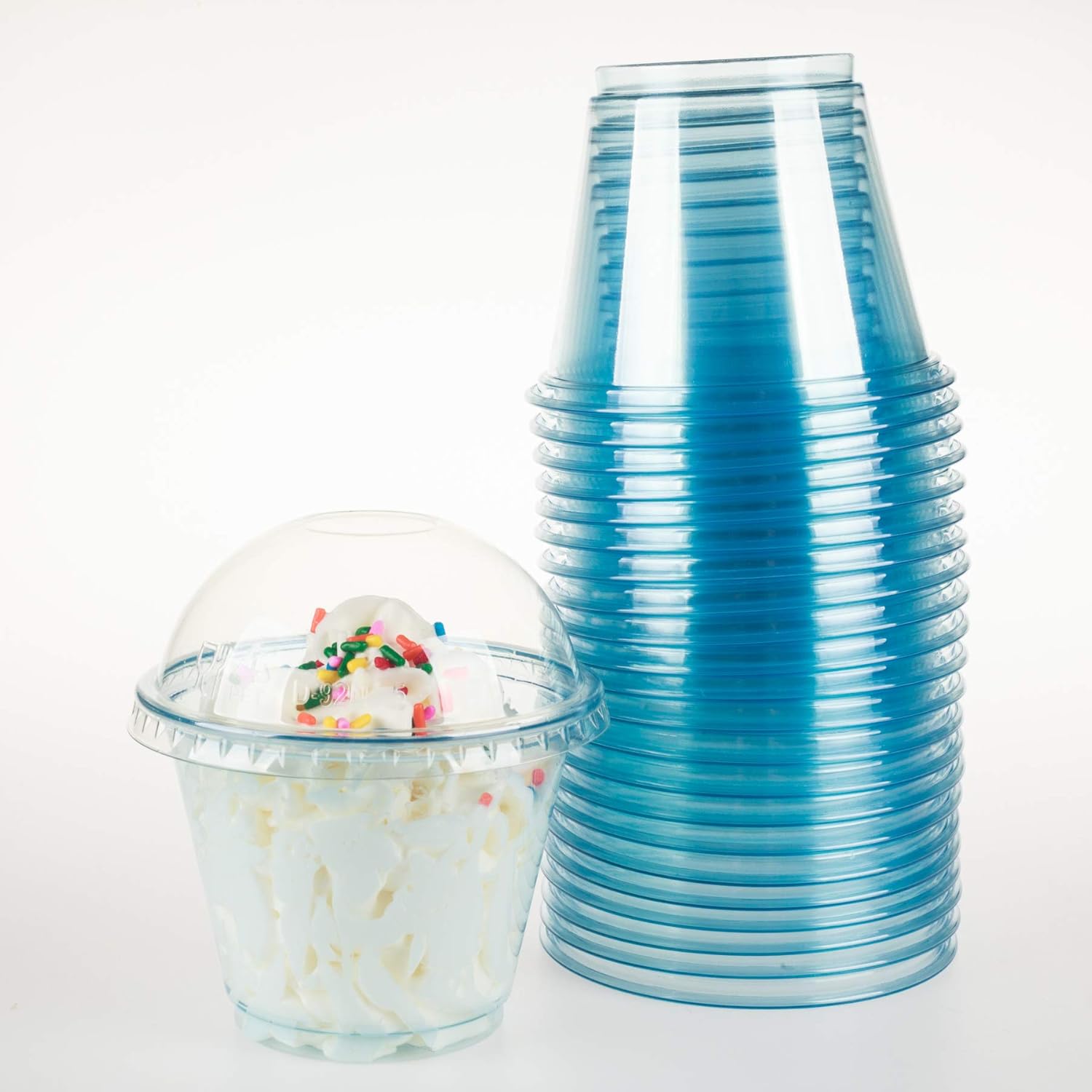 GOLDEN APPLE, 9oz-25sets Color Cups with Dome lids No Hole (Blue)