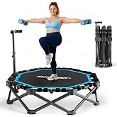 EAST MOUNT 48" Foldable Fitness Trampoline for Adults, One-Step Folding | One-Step Folding | 48" Rebounder | Quiet Bounce | Octagonal Frame | Adjustable Handle | 550 lb Capacity | Low-Impact Cardio