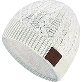 Wireless Music Beanie Headphone hat Women Winter Warm Knit Hats Cap Music Beanie with Headphones Built-in Stereo Speakers Mic for Outdoors Sports Running Skiing Woman Teenagers Her White
