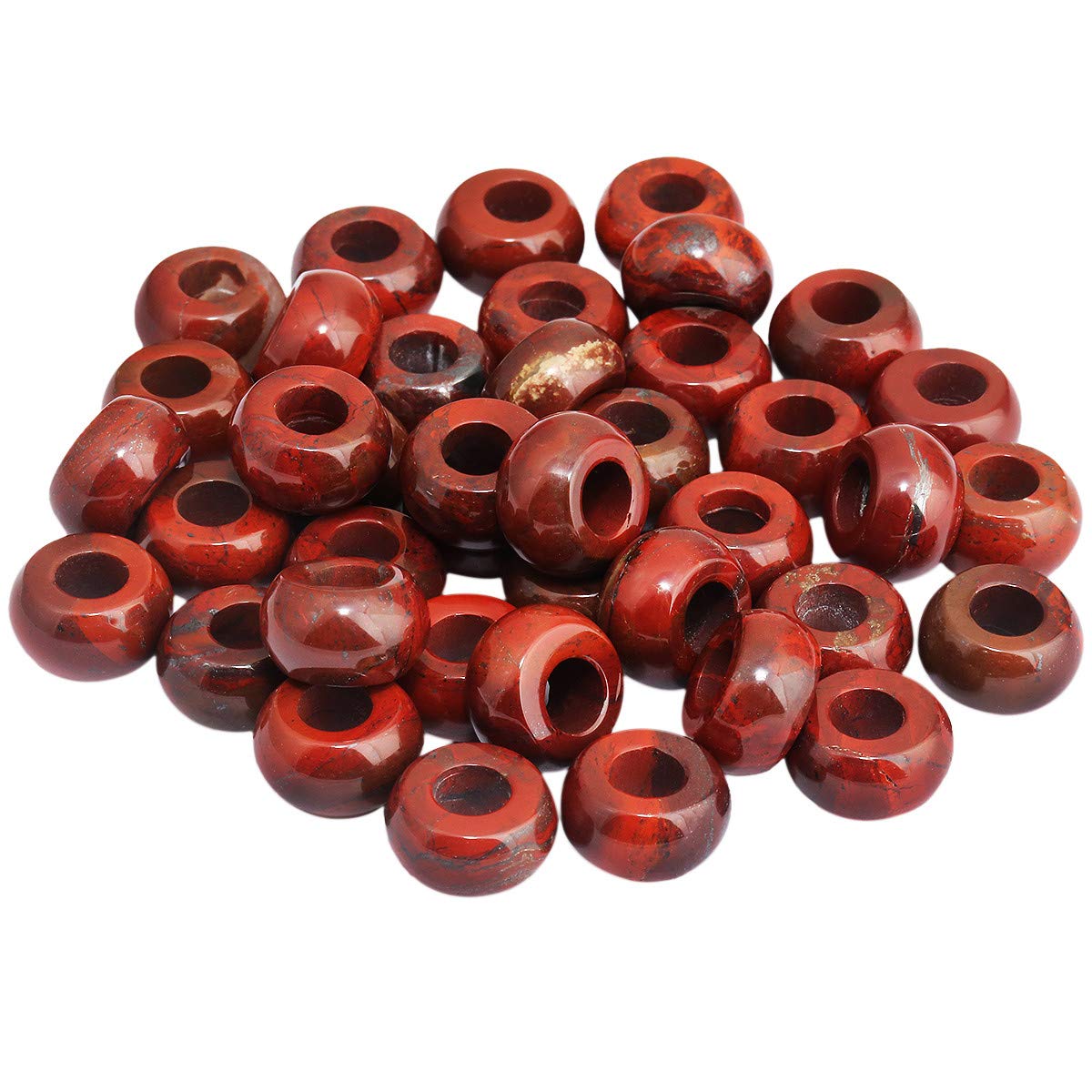 KYEYGWO Red Jasper Charms Large Hole Polished Stone Loose Beads for Jewelry Making, Rondelle Gemstone Beads for European Charm Bracelet, Pack of 20