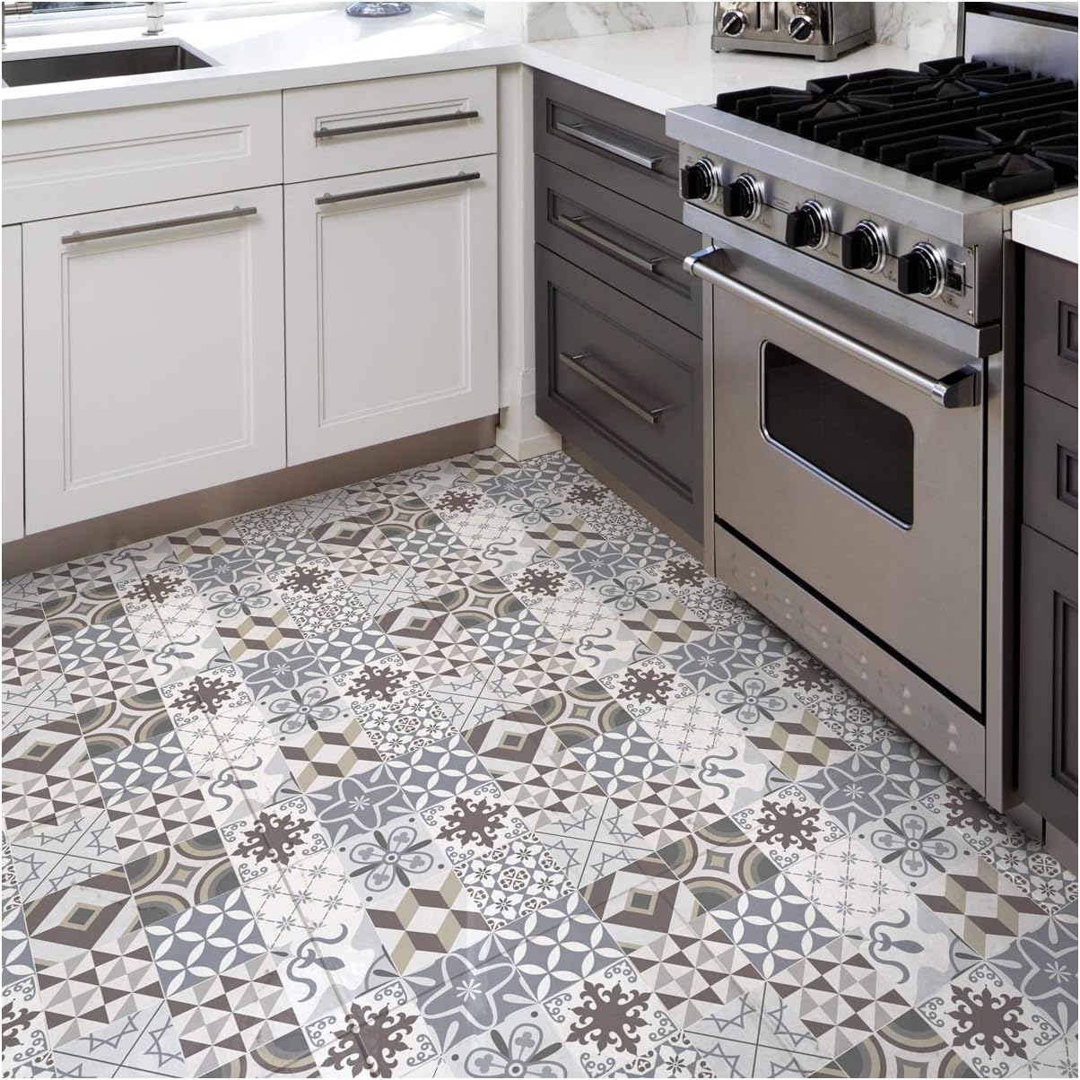 Azulejos Self-Adhesive Mosaic Cement Tile Stickers for Bathroom and Kitchen 60 x 90 cm Grey and Brown - 1 Piece