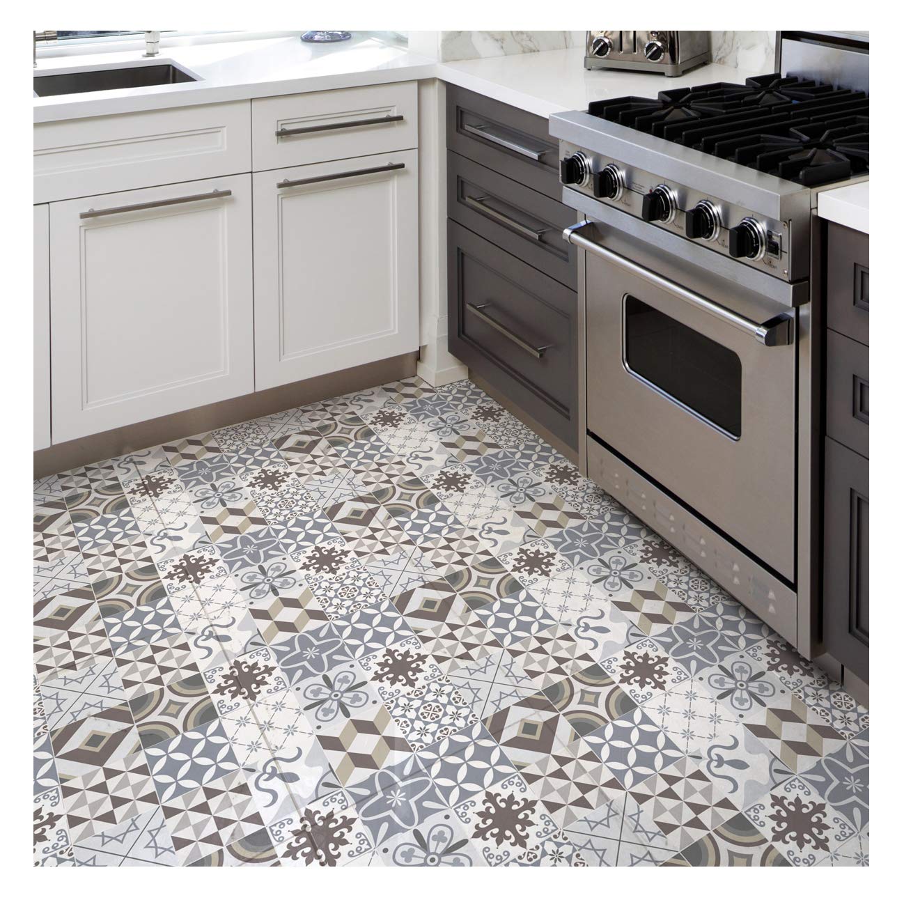 Azulejos Self-Adhesive Mosaic Cement Tile Stickers for Bathroom and Kitchen 60 x 90 cm Grey and Brown – 1 Piece
