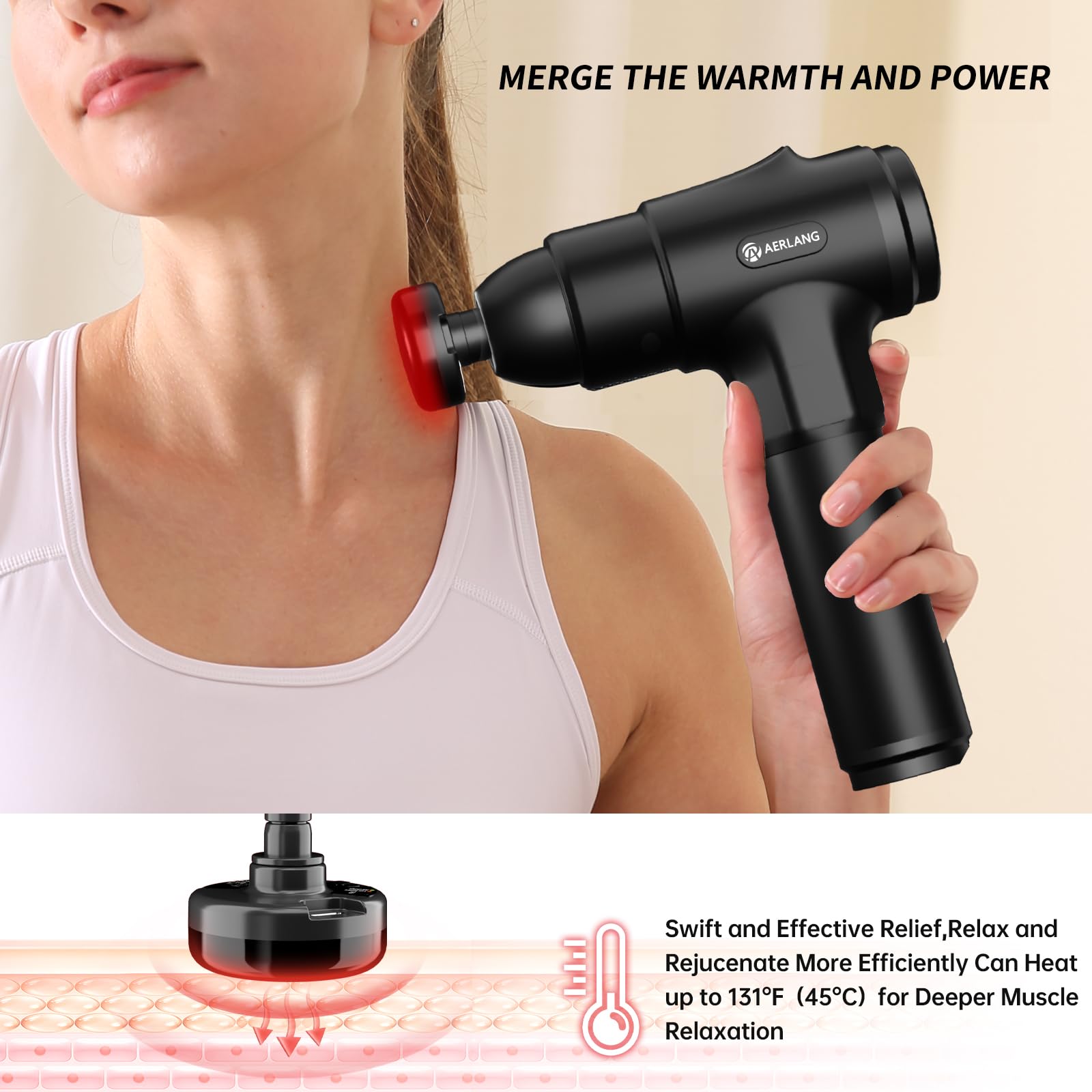 AERLANG Massage Gun with Heat,Percussion Massage Gun