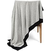 Jet&Bo Luxurious Cashmere Merino Blend Travel Blanket, Airplane-Ready Cashmere Travel Throw in Packable Pouch, Soft, Lightweight and Breathable 55"x45" (Gray and Charcoal)