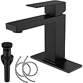 AmirLans Black Faucet Bathroom, Stainless Steel Matte Black Bathroom Faucet Single Hole with Pop Up Drain, Single Handle Faucet AML-1141-BK